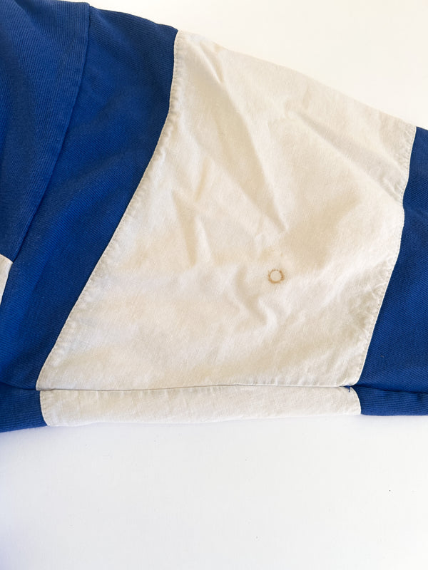 1985-87 Coca-Cola Clothes by Murjani Rugby Shirt, Blue and White Colour Block with Red Coca-Cola — view 4