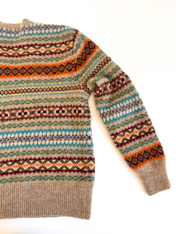 Polo Ralph Lauren Hand Knit Fair Isle V-Neck, Tan with Fourteen Colours - Wool and Lambswool, Labelled L — view 6
