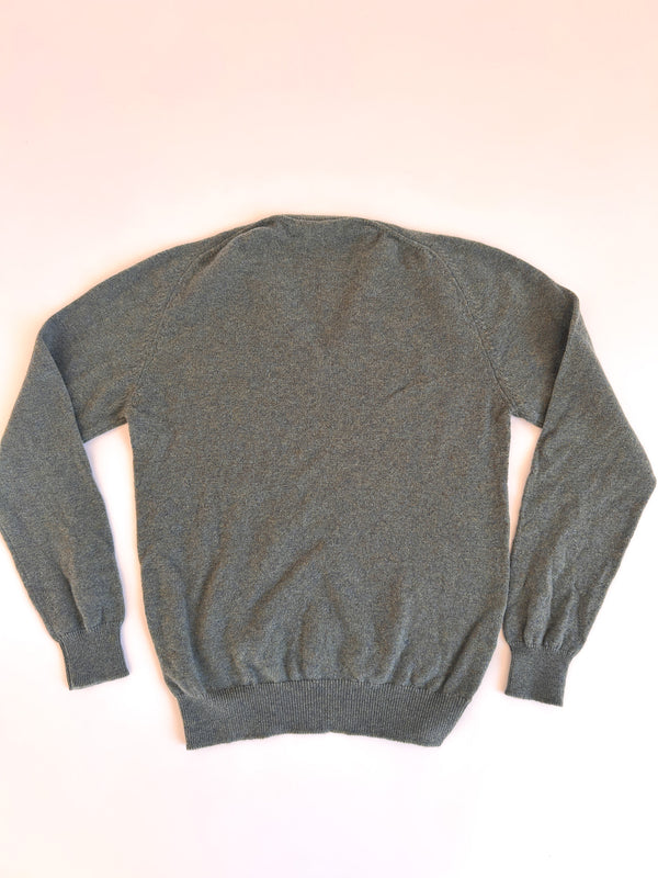 Vintage Pringle of Scotland Olive and Blue Marled Lambswool V-Neck for The Scotch House, Knightsbridge - Made in Scotland, 42 — view 6