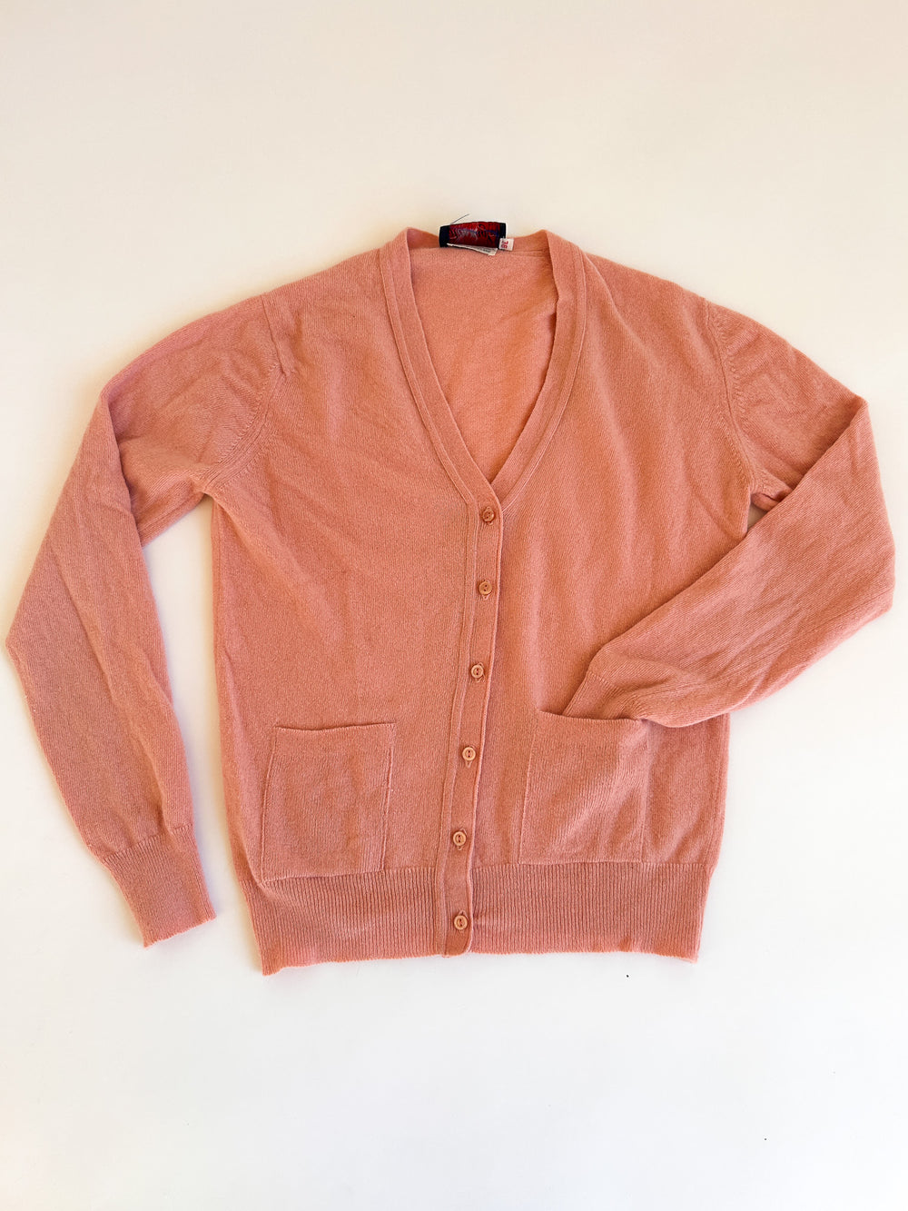 Vintage The Gleneagles Range Salmon Pink Pure Cashmere Cardigan with Pockets - Made in Scotland, 36