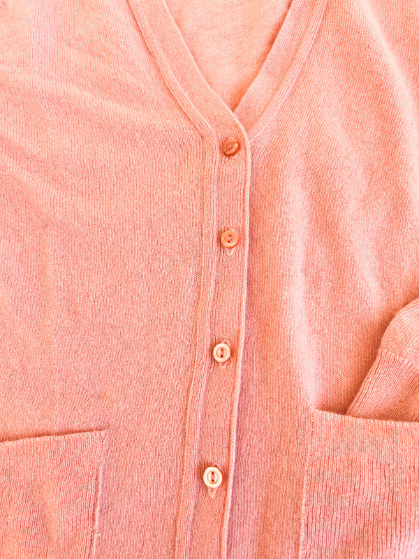 Vintage The Gleneagles Range Salmon Pink Pure Cashmere Cardigan with Pockets - Made in Scotland, 36 — view 5