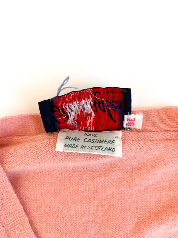 Vintage The Gleneagles Range Salmon Pink Pure Cashmere Cardigan with Pockets - Made in Scotland, 36 — view 7