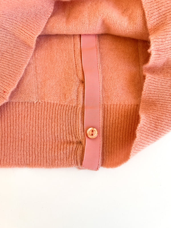 Vintage The Gleneagles Range Salmon Pink Pure Cashmere Cardigan with Pockets - Made in Scotland, 36 — view 9