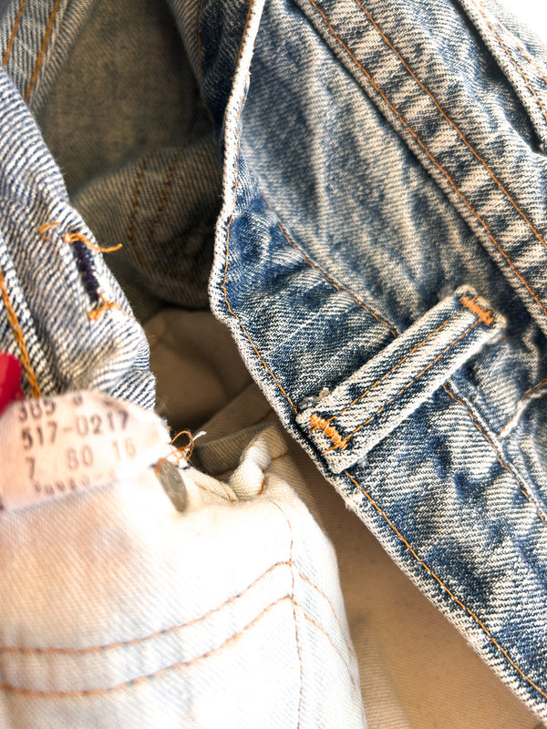 1980 Levi's 517 Boot Cut Jeans, Faded Indigo with Honest Wear - Small e Red Tab, Made in USA, 28 x 32 — view 9