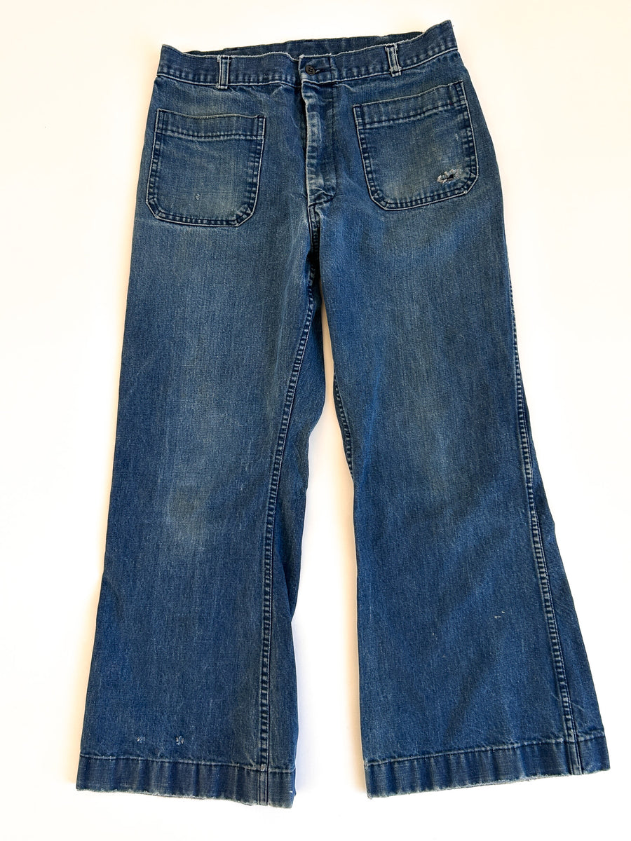1985 US Navy Bell Bottom Denim Dungarees, Coastal Industries - Ideal Zip, 30 x 27