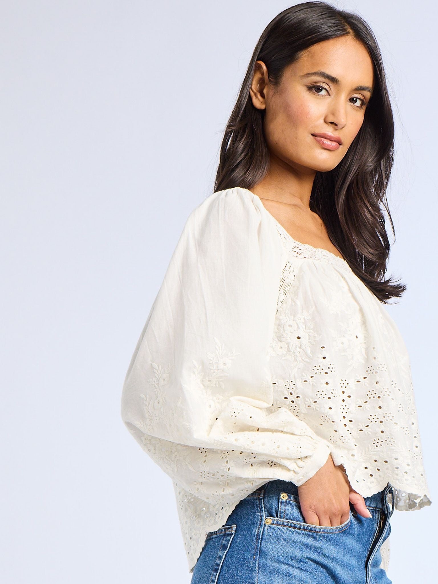 Maureen Top in White Eyelet