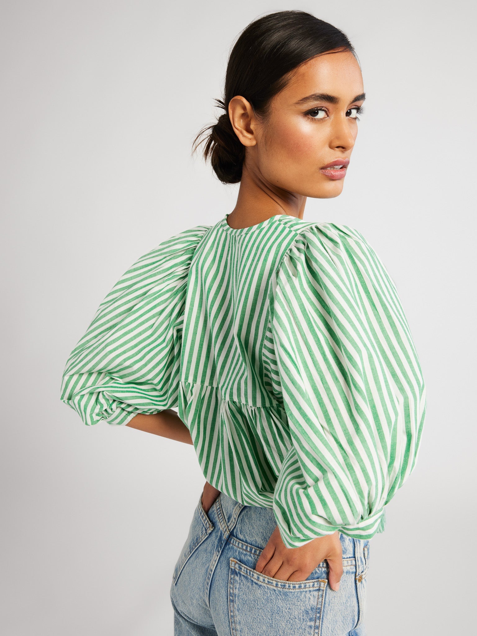 Tuck Sleeve French Stripe Top Herlipto herlipto Tuck Sleeve French