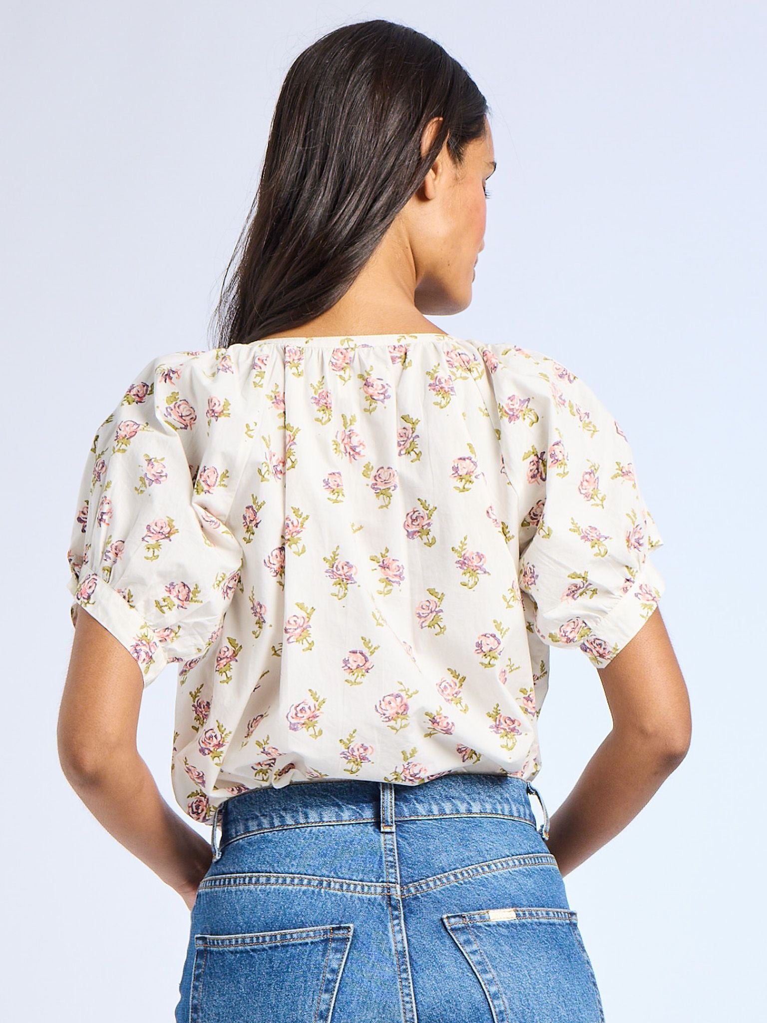 Naomi Top in Rose Block Print