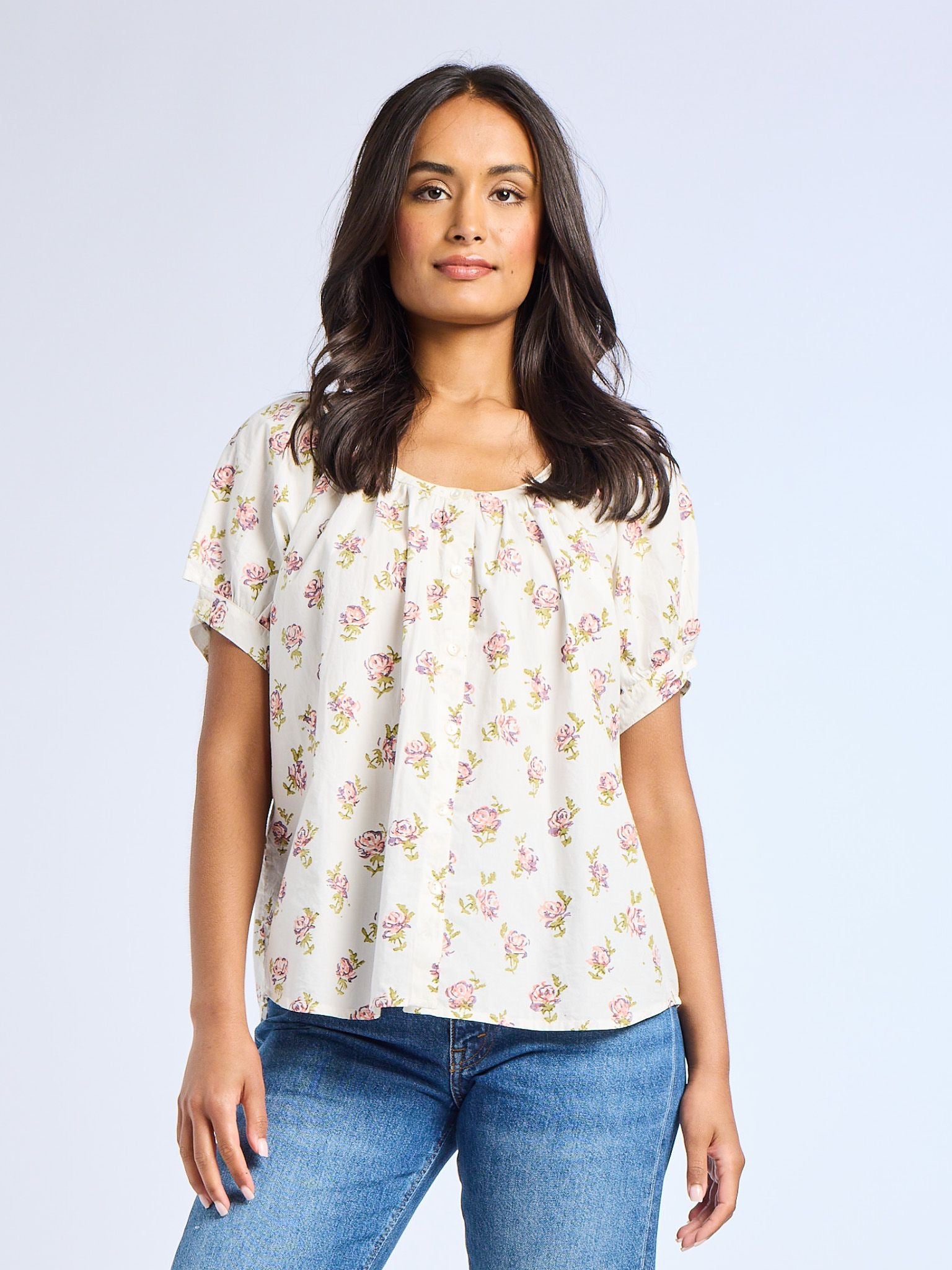 Naomi Top in Rose Block Print