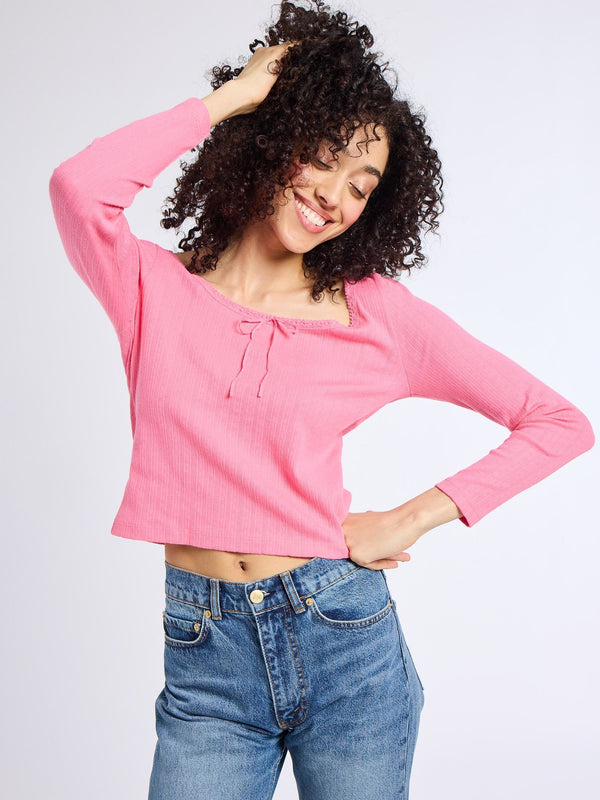Sally Pointelle Tee in Bubblegum — view 4