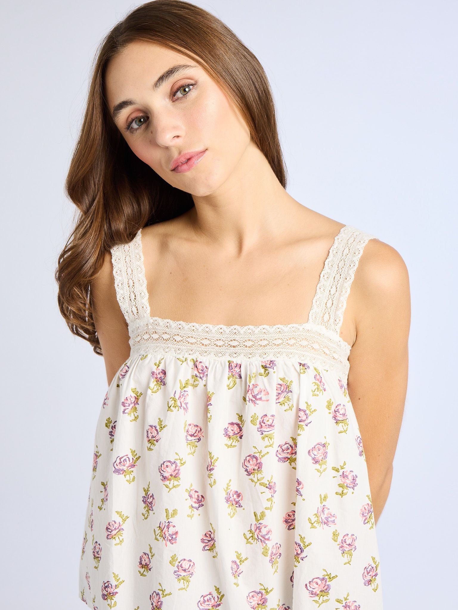 Sasha Top in Rose Block Print