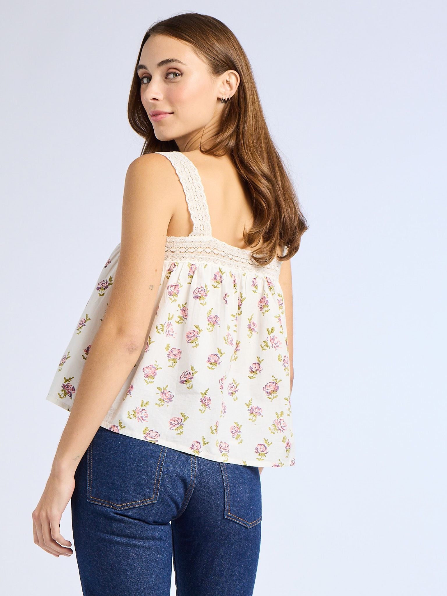 Sasha Top in Rose Block Print