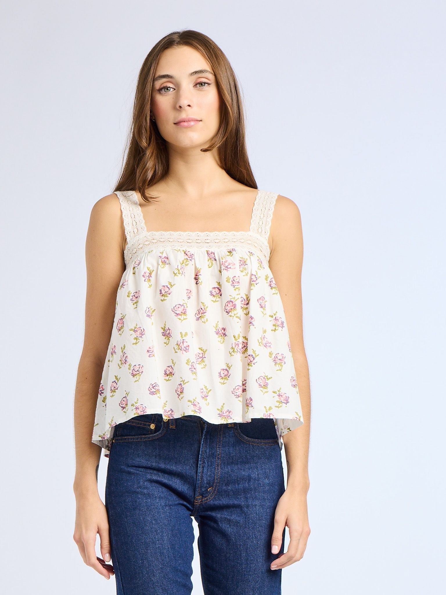 Sasha Top in Rose Block Print