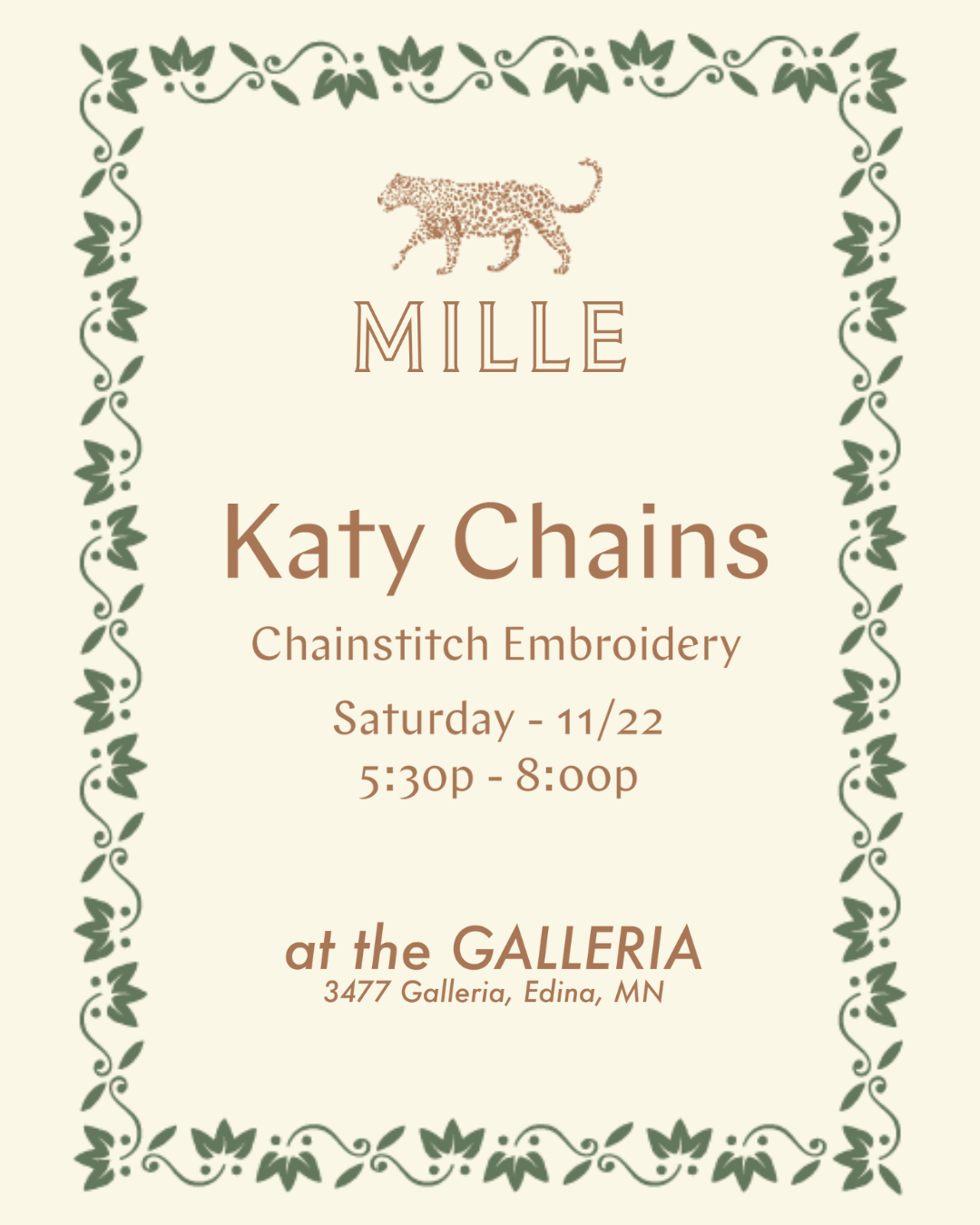 MILLE CHAINSTITCHING EVENT - KATY CHAINS NOV 22ND