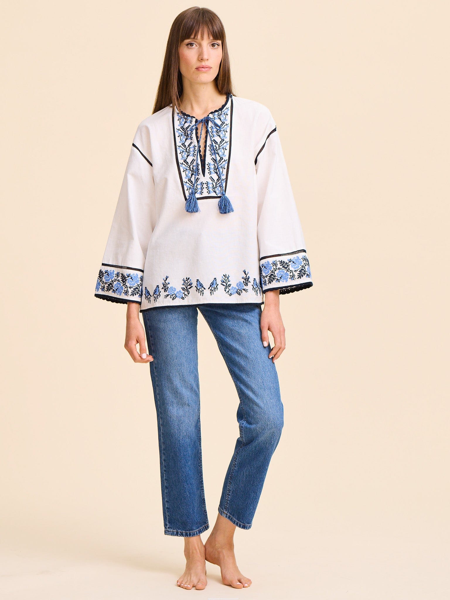 MILLE Clothing Angelica Top in Santorini Embroidery