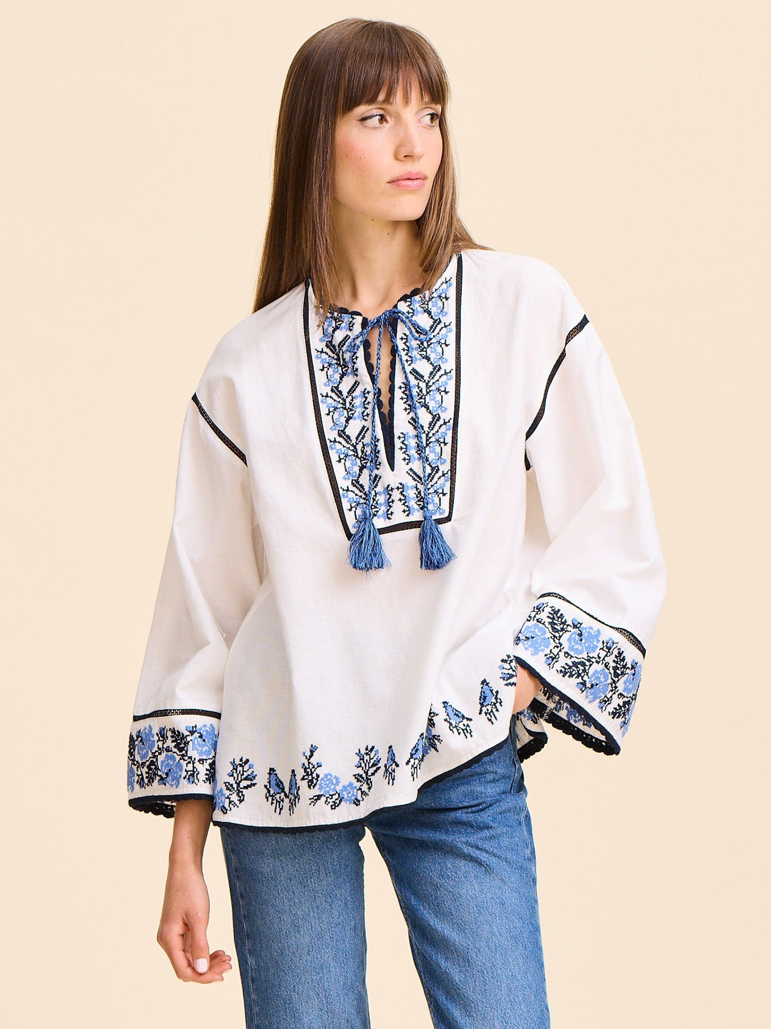 MILLE Clothing Angelica Top in Santorini Embroidery