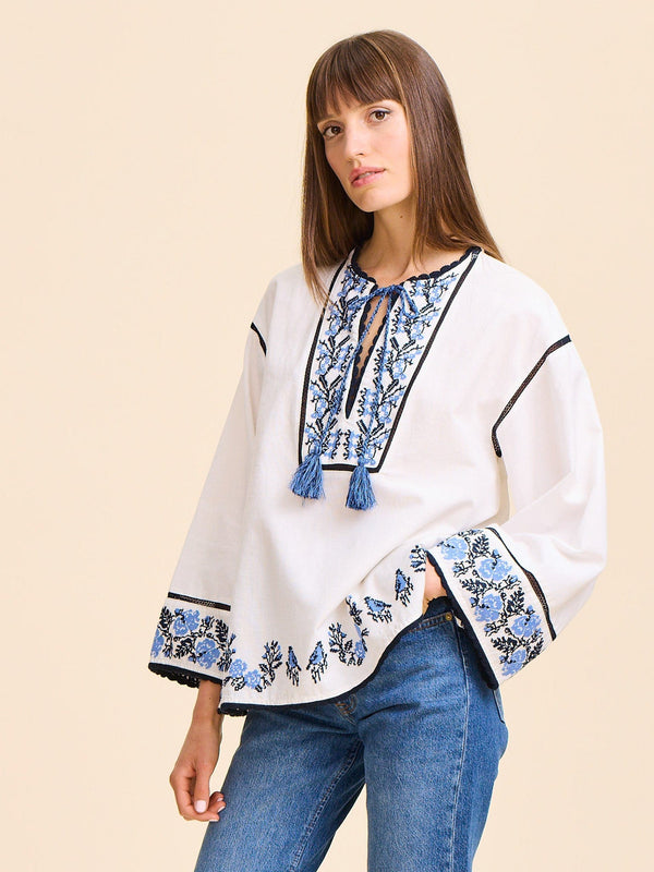 Angelica Top in Santorini Embroidery — view 5