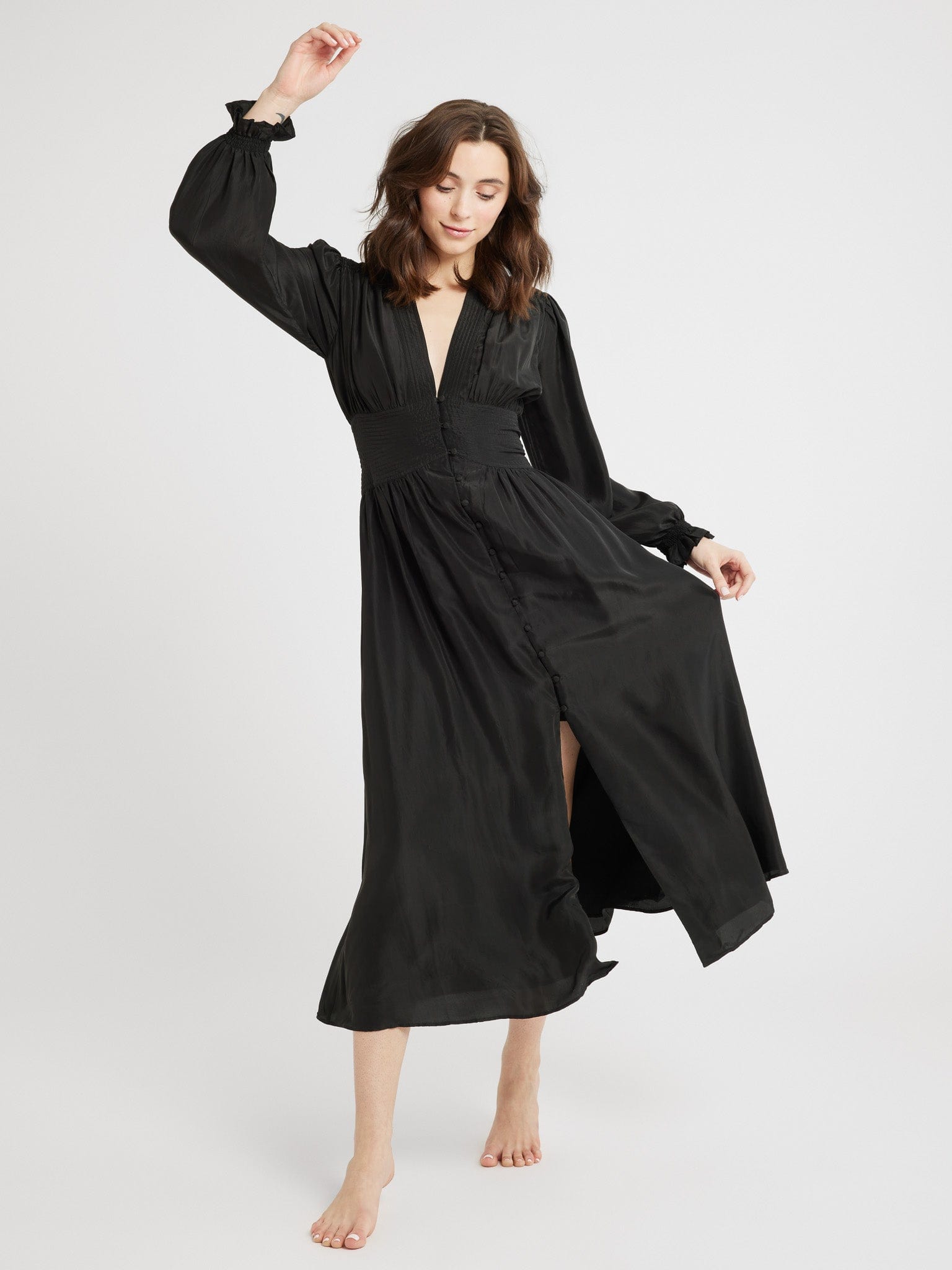 LINK Studio S Black Linen Anya Dress Sheer HiLo Jersey Art To sold Wear Lagenlook