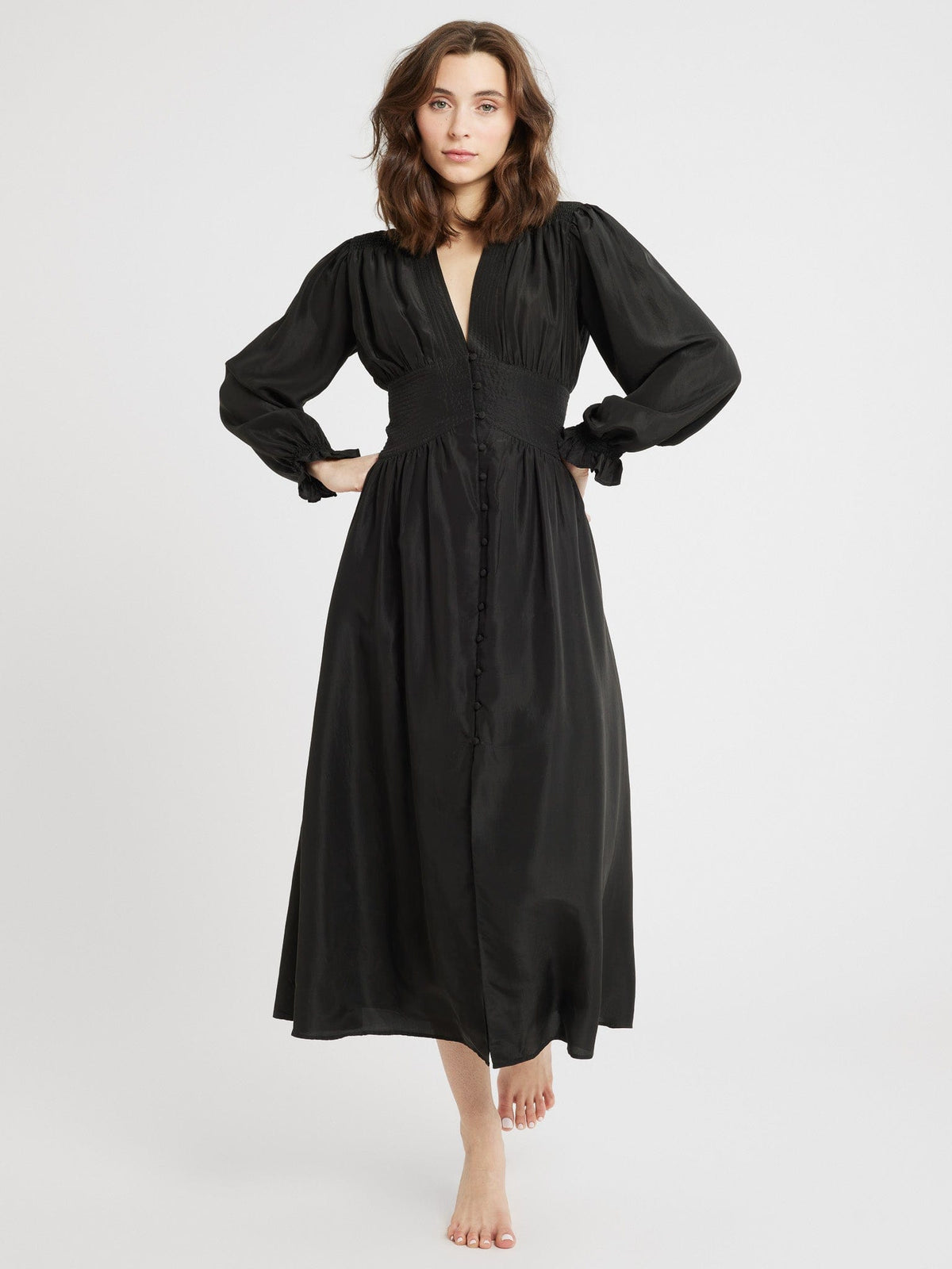 Anya Dress in Black Washed Silk — The cut