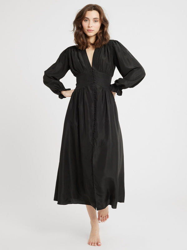 Anya Dress in Black Washed Silk — view 3