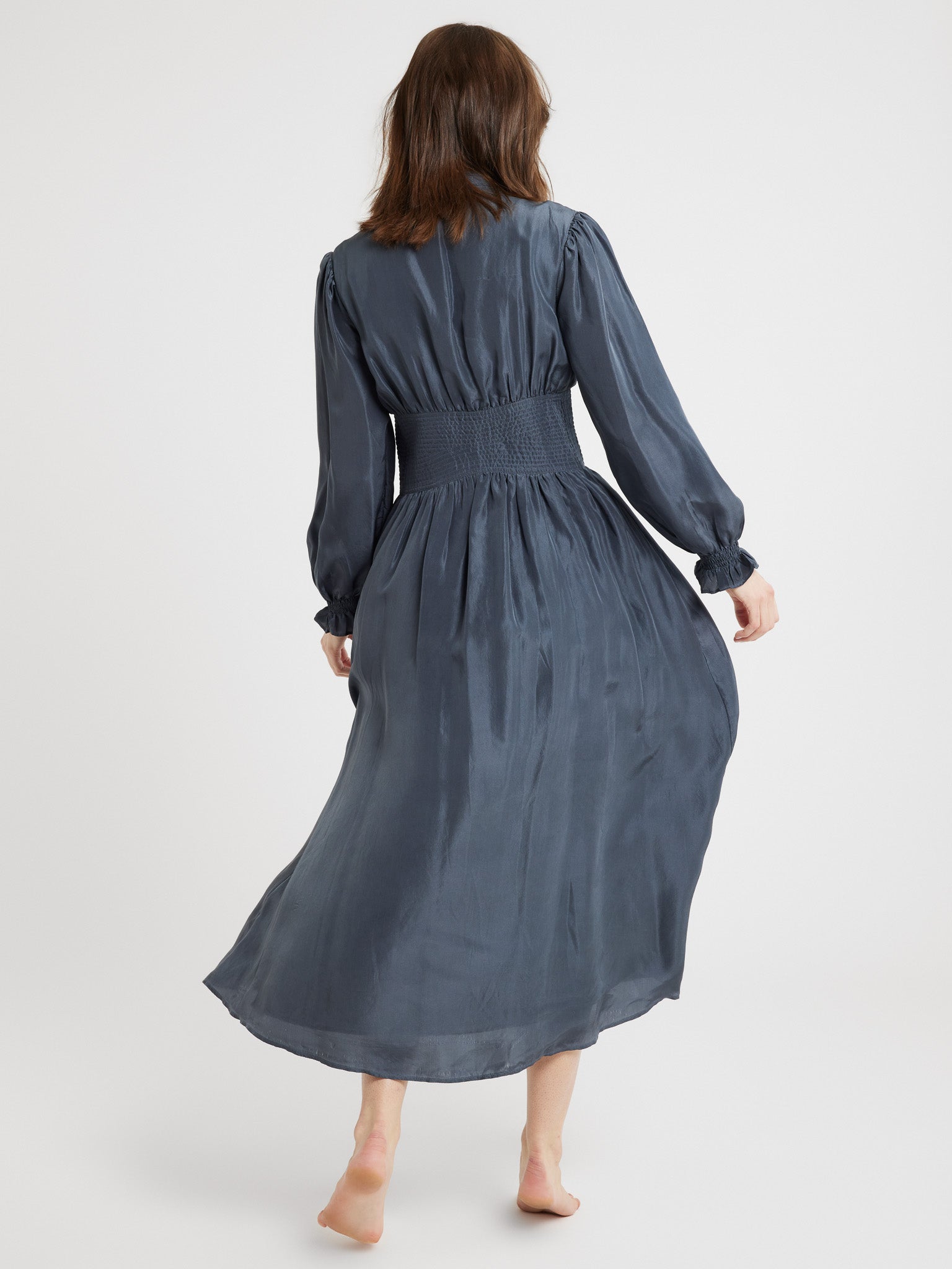 MILLE Clothing Anya Dress in Navy Washed Silk