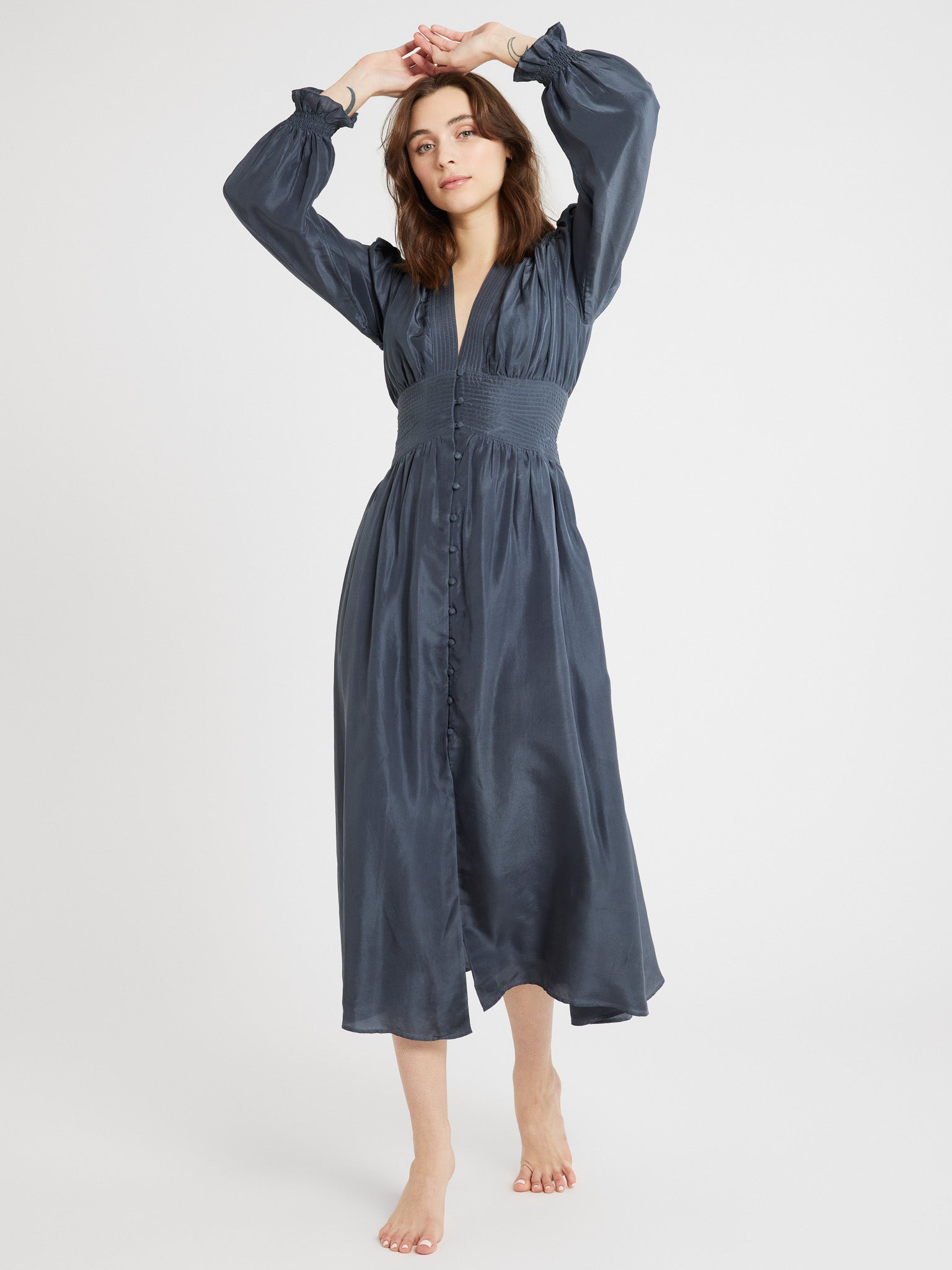 MILLE Clothing Anya Dress in Navy Washed Silk