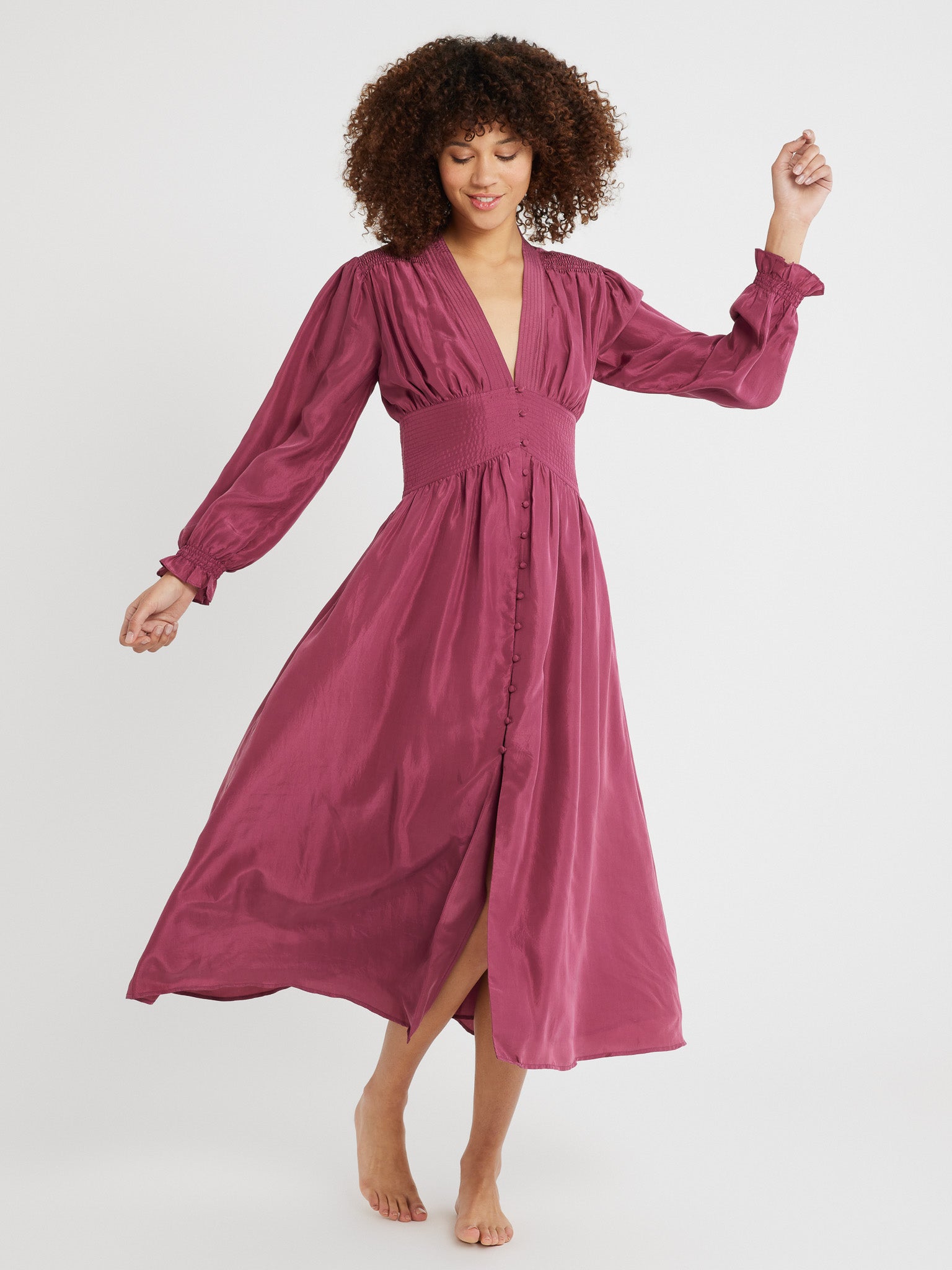 MILLE Clothing Anya Dress in Plum Washed Silk