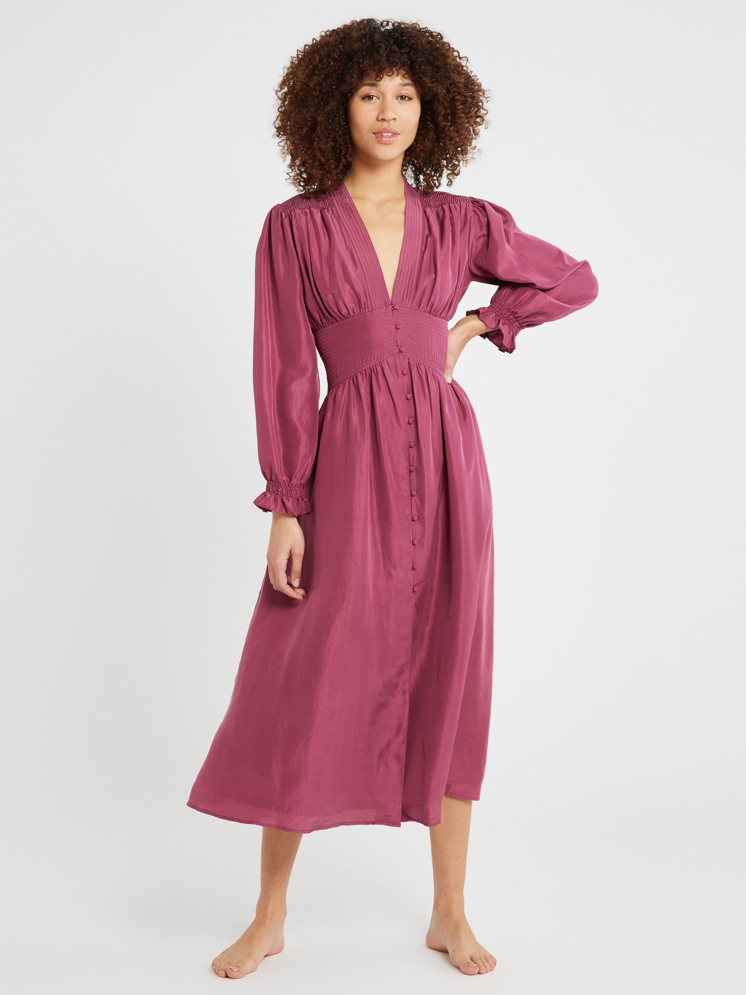 MILLE Clothing Anya Dress in Plum Washed Silk