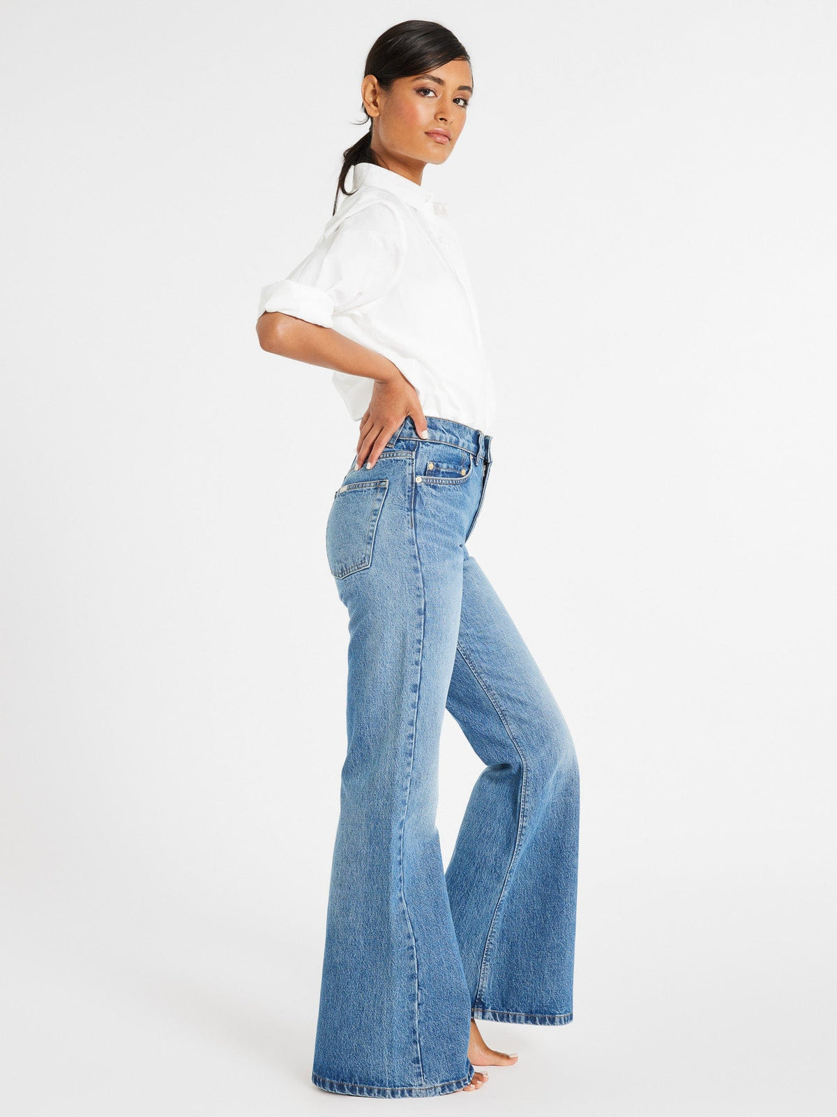 Ashton High Rise Wide Leg Flare Jean in Montecito — The cut