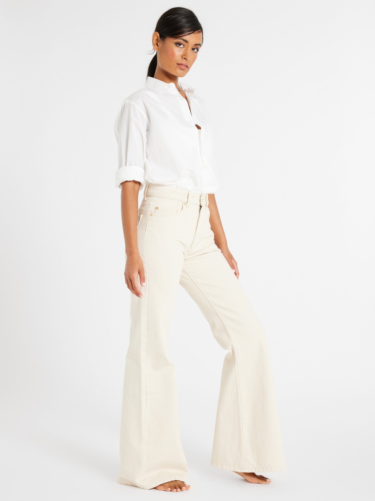 MILLE Clothing Ashton High Rise Wide Leg Flare Jean in Sand