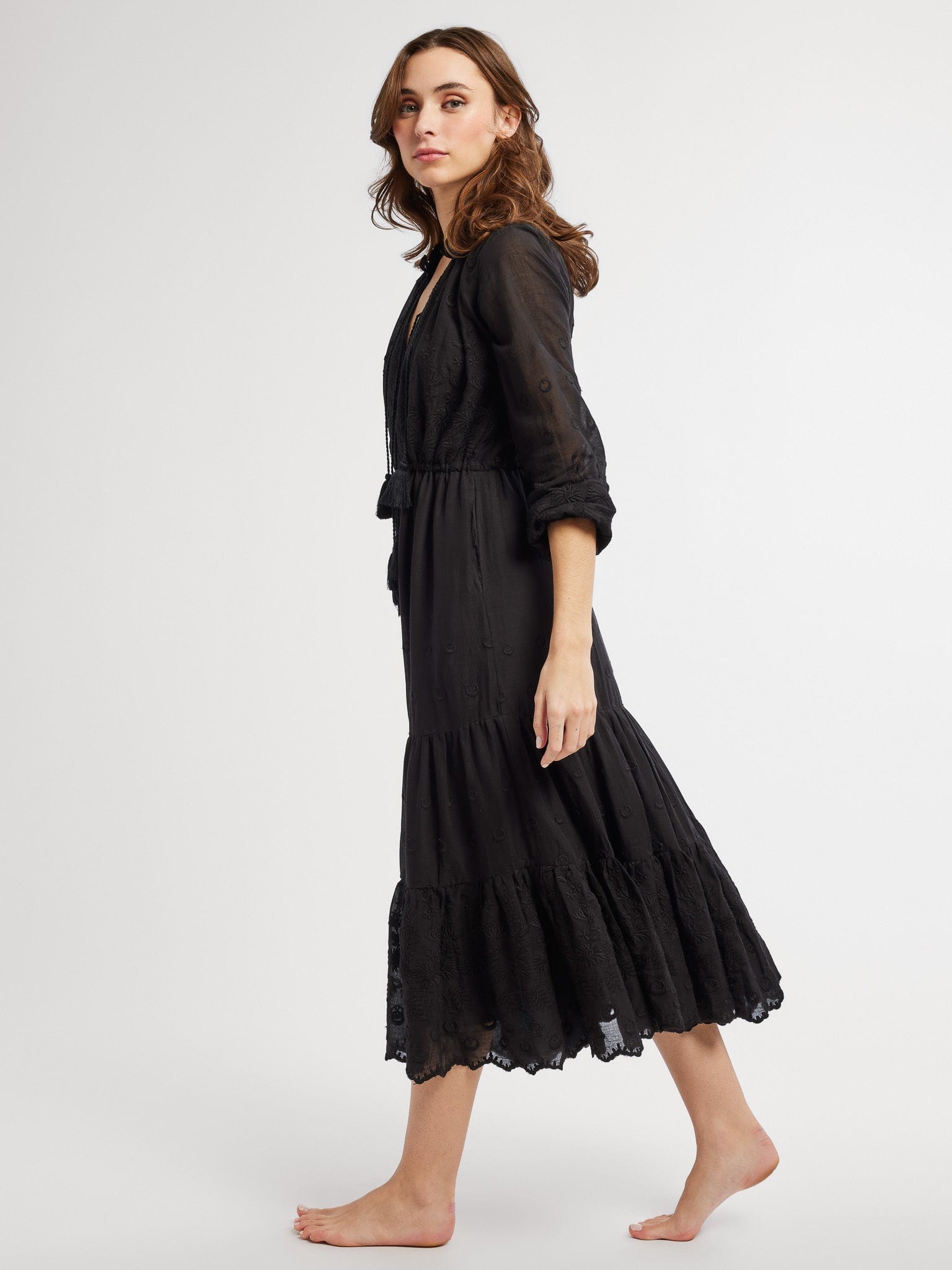 MILLE Clothing Astrid Dress in Black Petal Embroidery