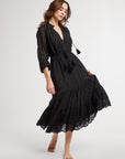 MILLE Clothing Astrid Dress in Black Petal Embroidery