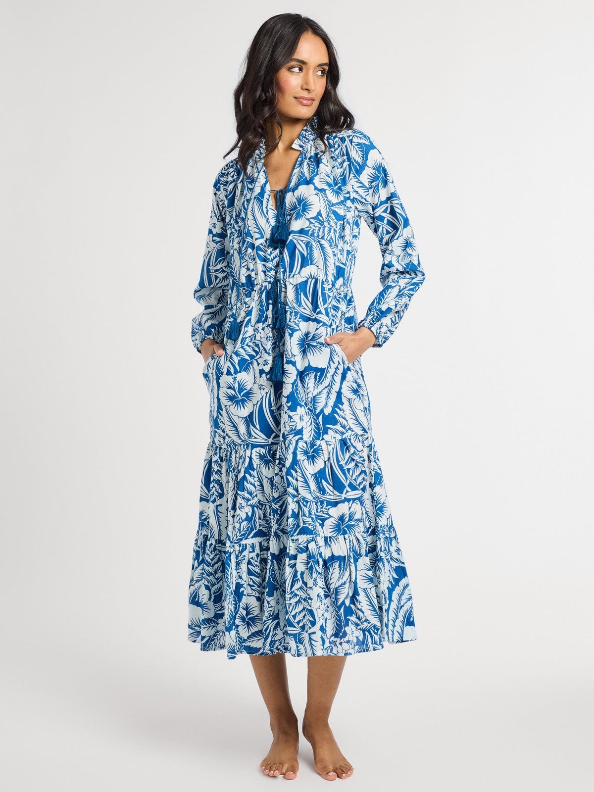 Astrid Dress in Blue Hibiscus — The cloth
