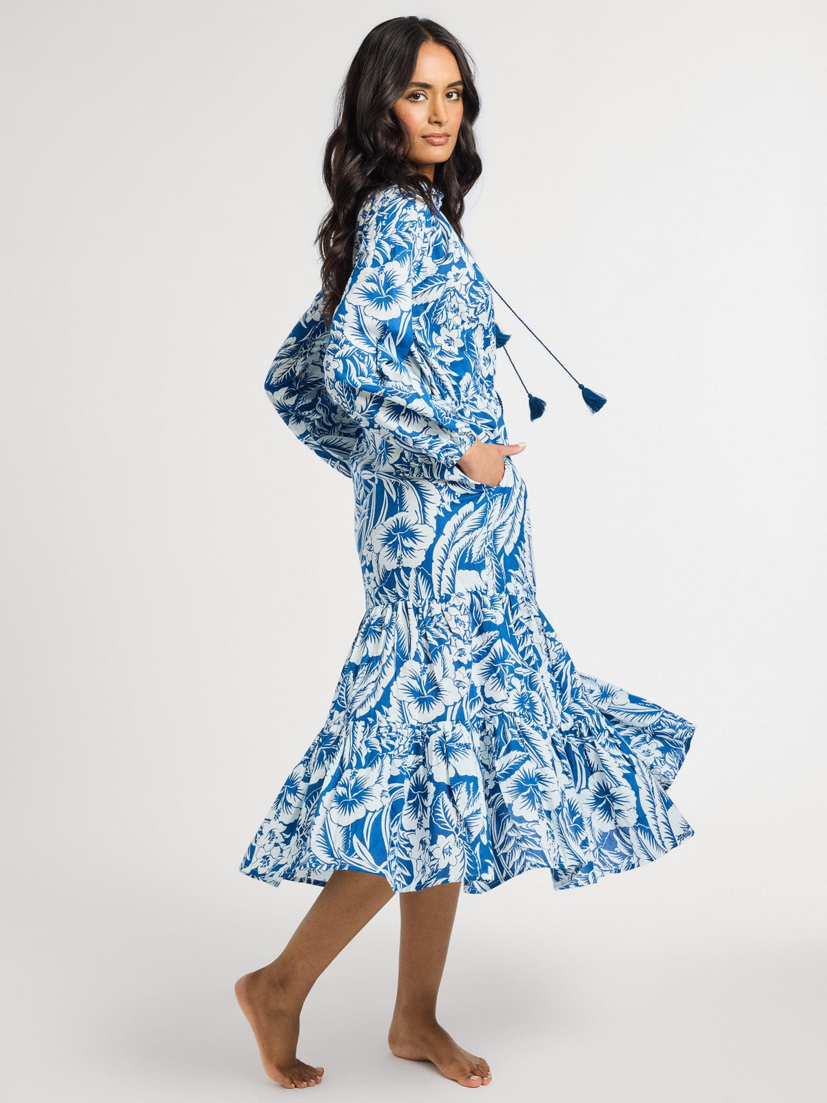 Astrid Dress in Blue Hibiscus XS