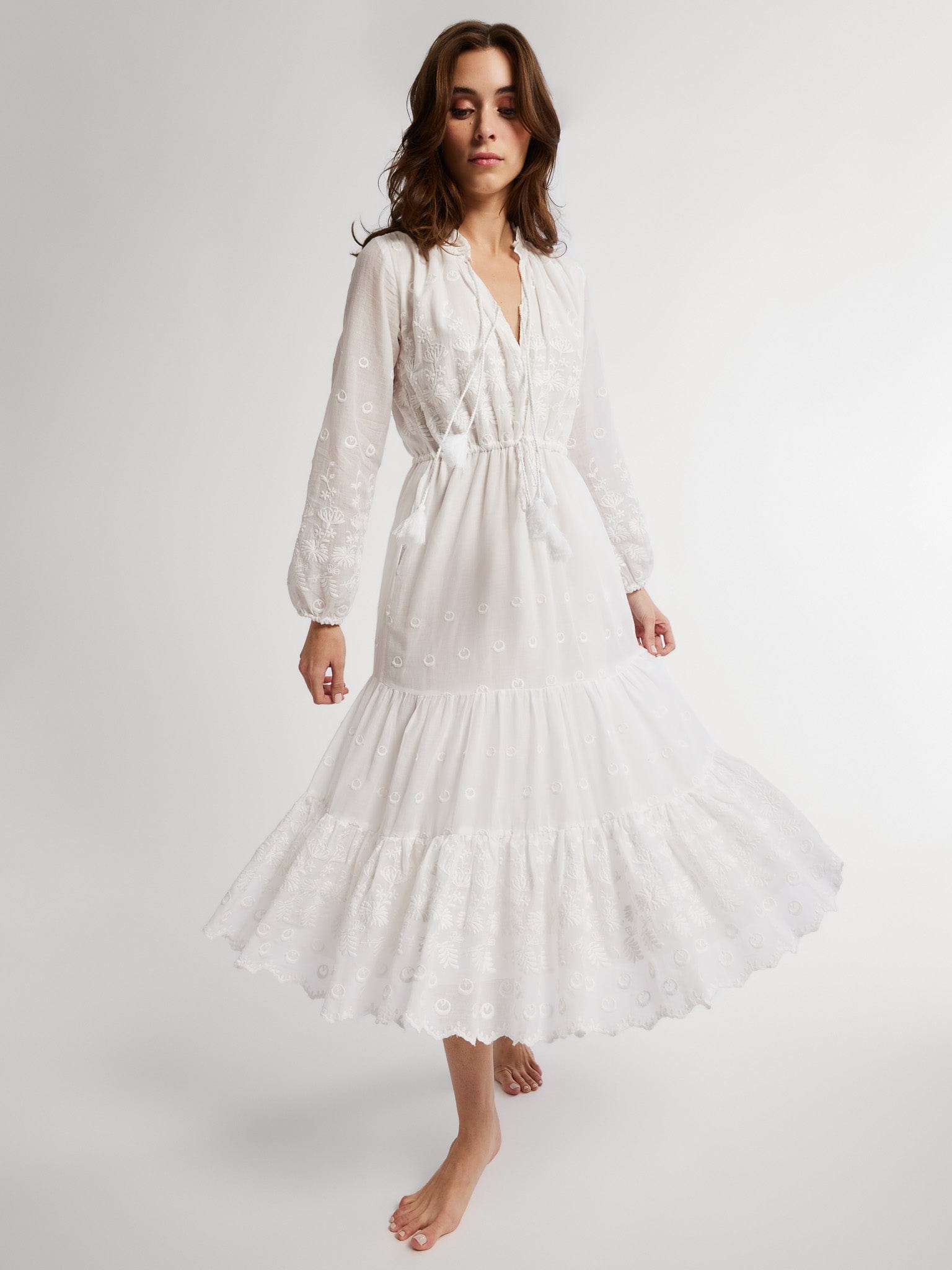 MILLE Clothing Astrid Dress in White Petal Embroidery