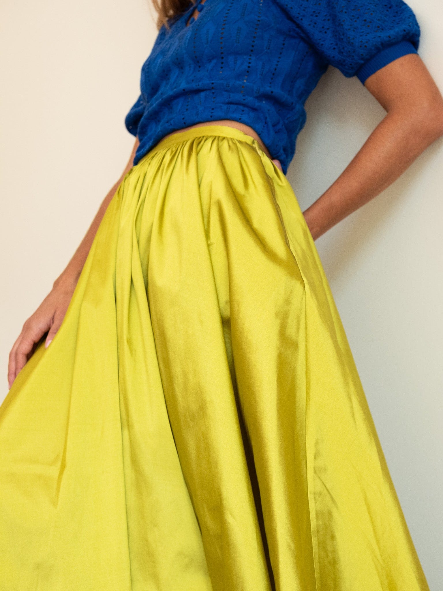 MILLE Clothing Ayla Skirt in Chartreuse Taffeta