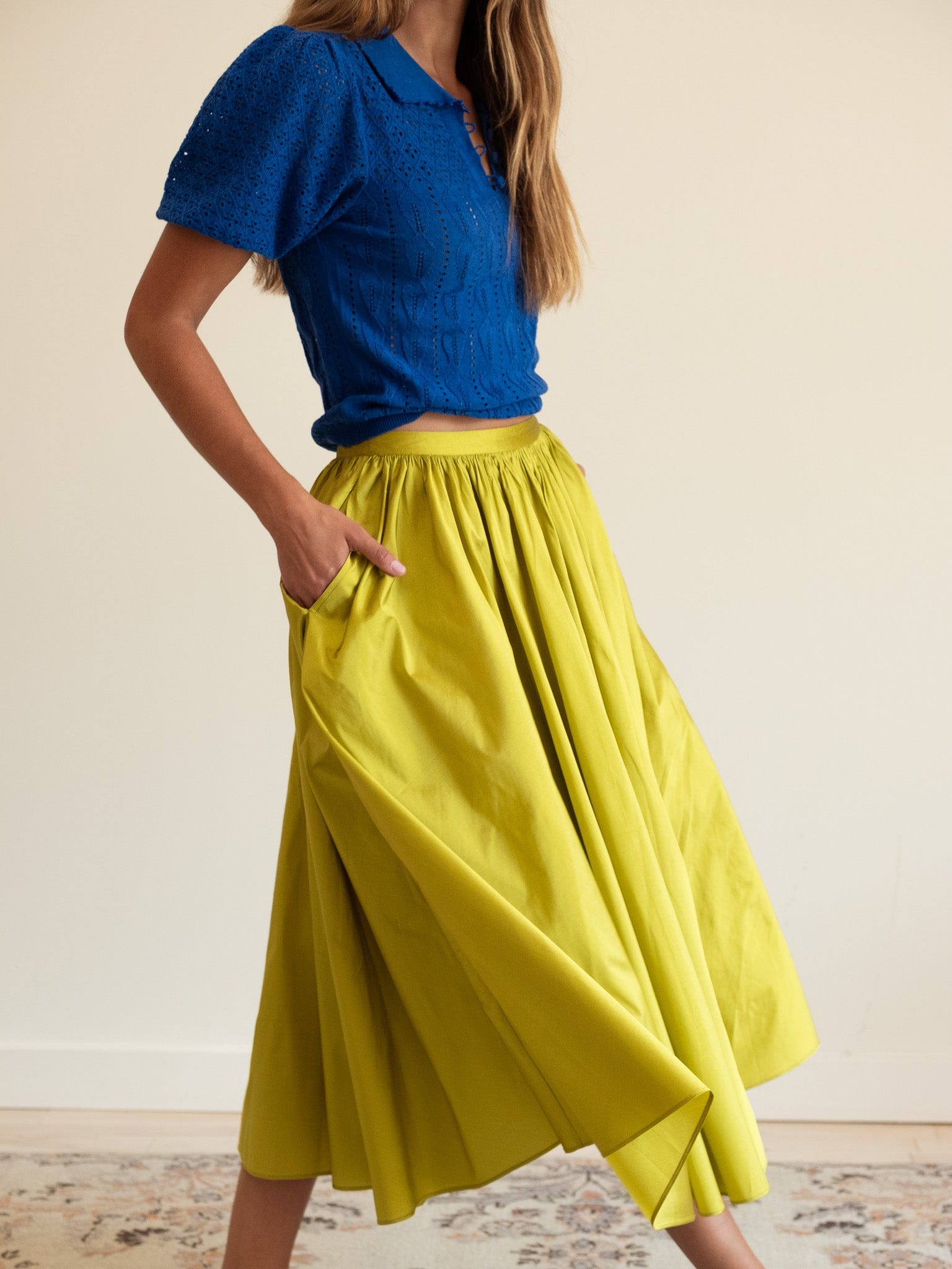 MILLE Clothing Ayla Skirt in Chartreuse Taffeta