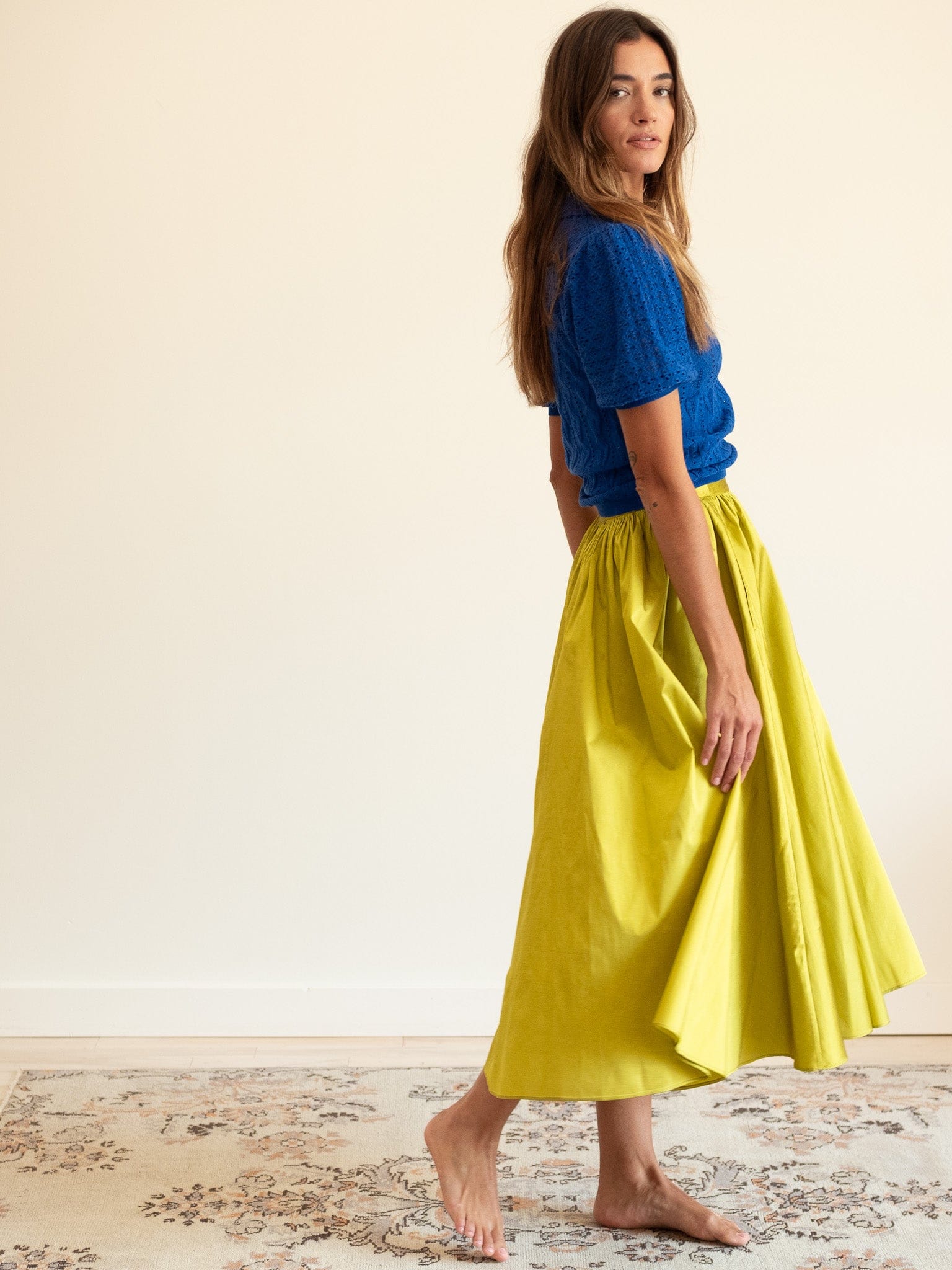MILLE Clothing Ayla Skirt in Chartreuse Taffeta
