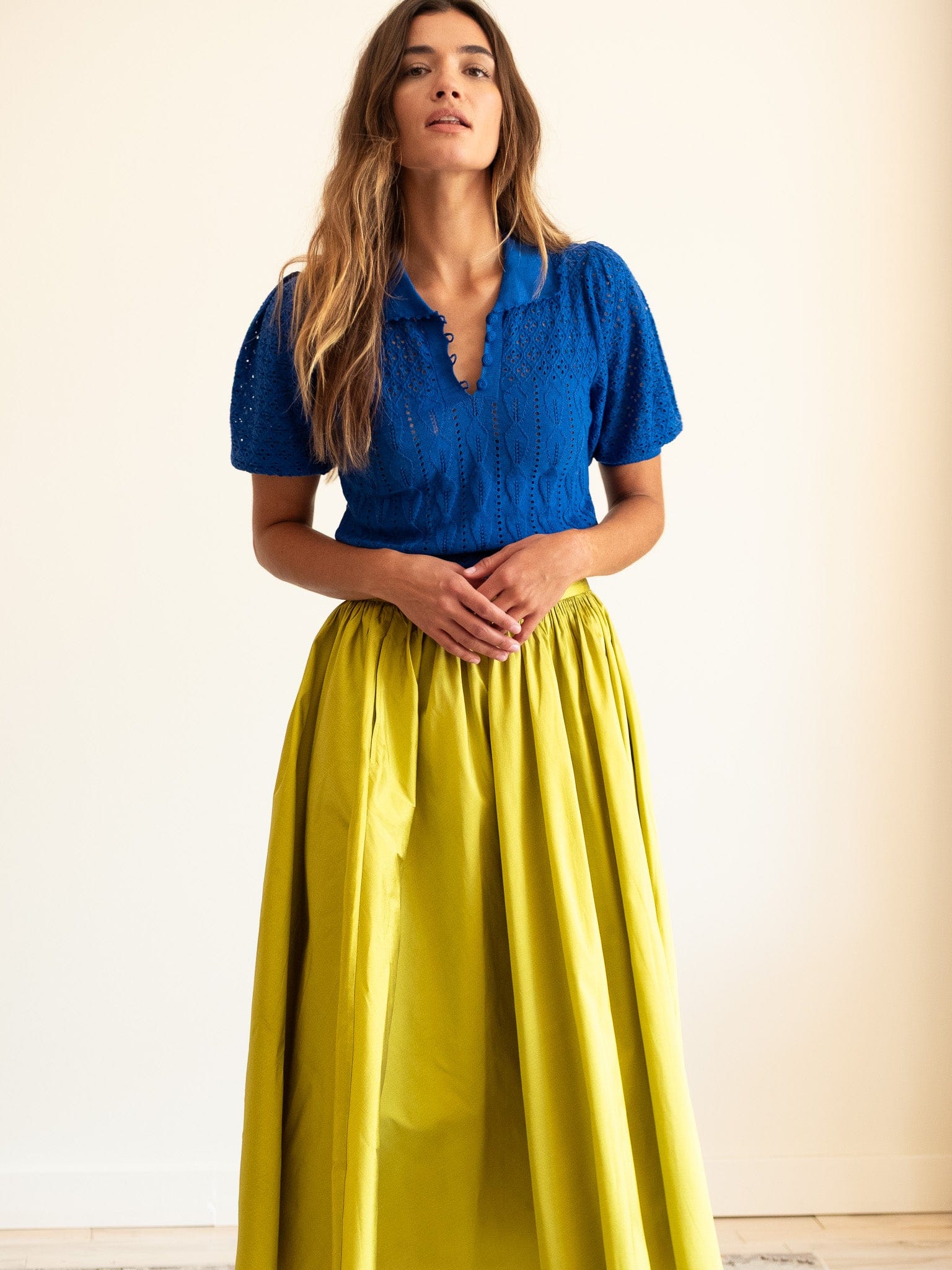 MILLE Clothing Ayla Skirt in Chartreuse Taffeta