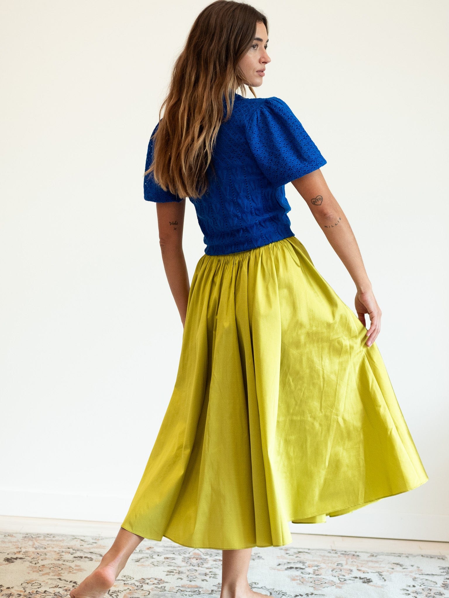MILLE Clothing Ayla Skirt in Chartreuse Taffeta