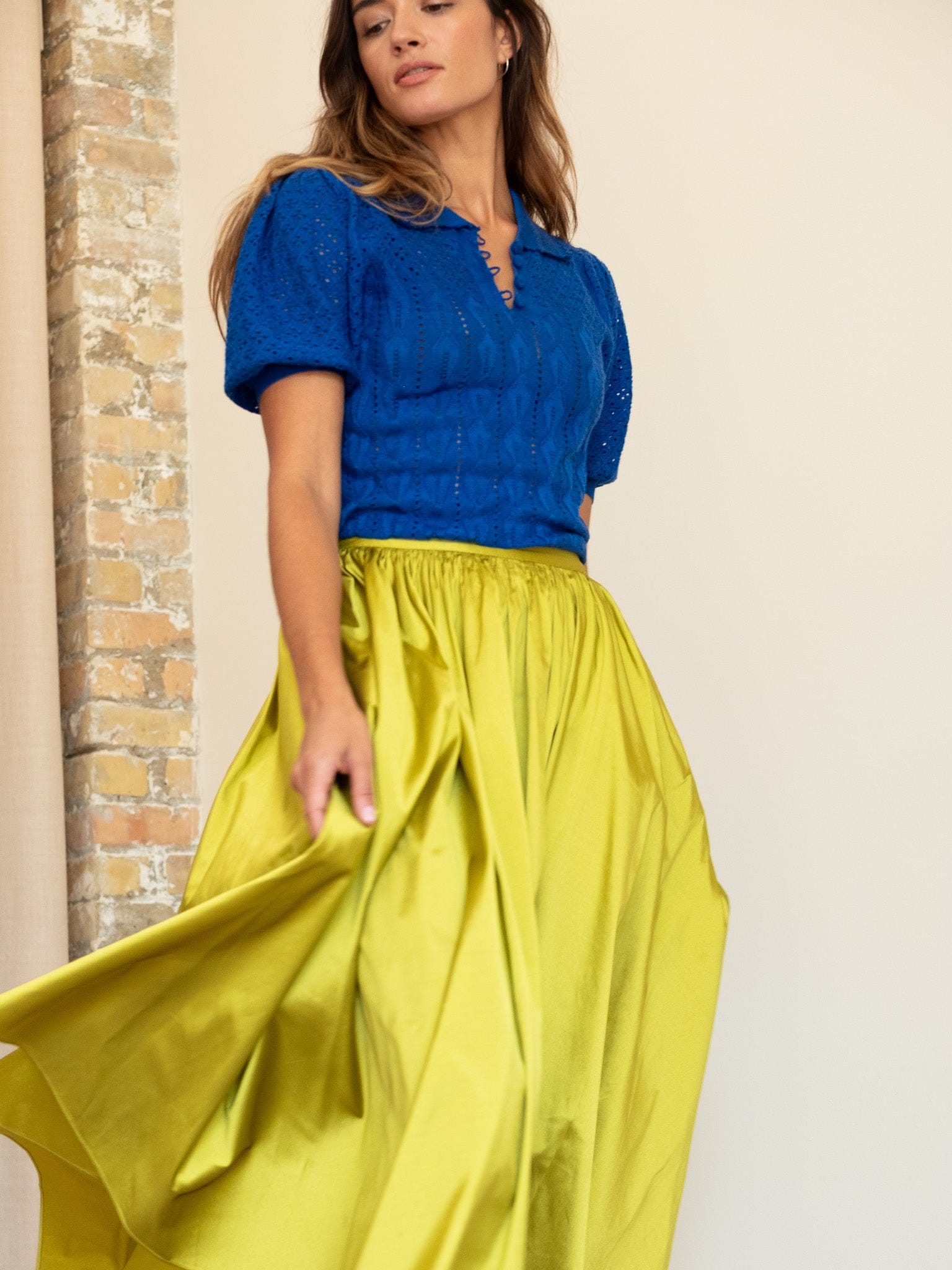 MILLE Clothing Ayla Skirt in Chartreuse Taffeta