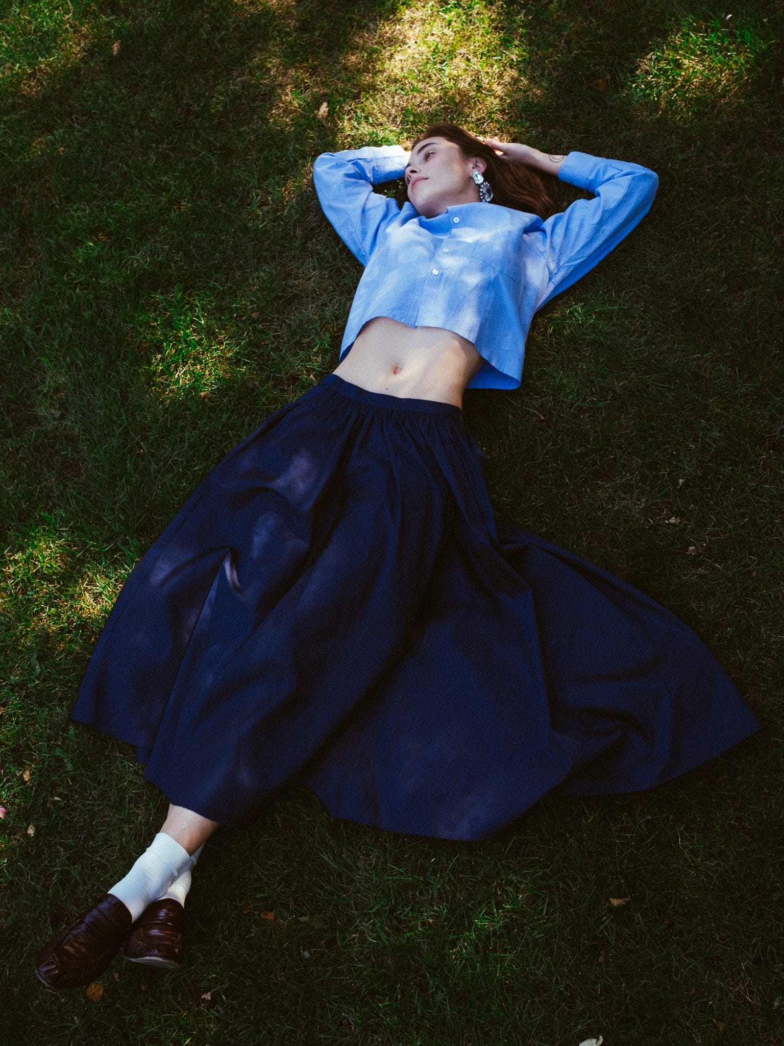 MILLE Clothing Ayla Skirt in Navy Taffeta