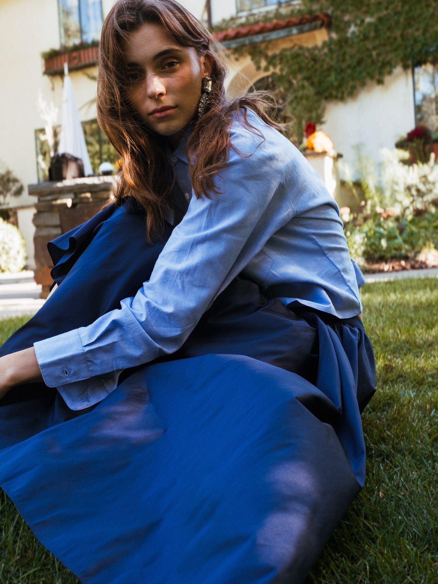 MILLE Clothing Ayla Skirt in Navy Taffeta