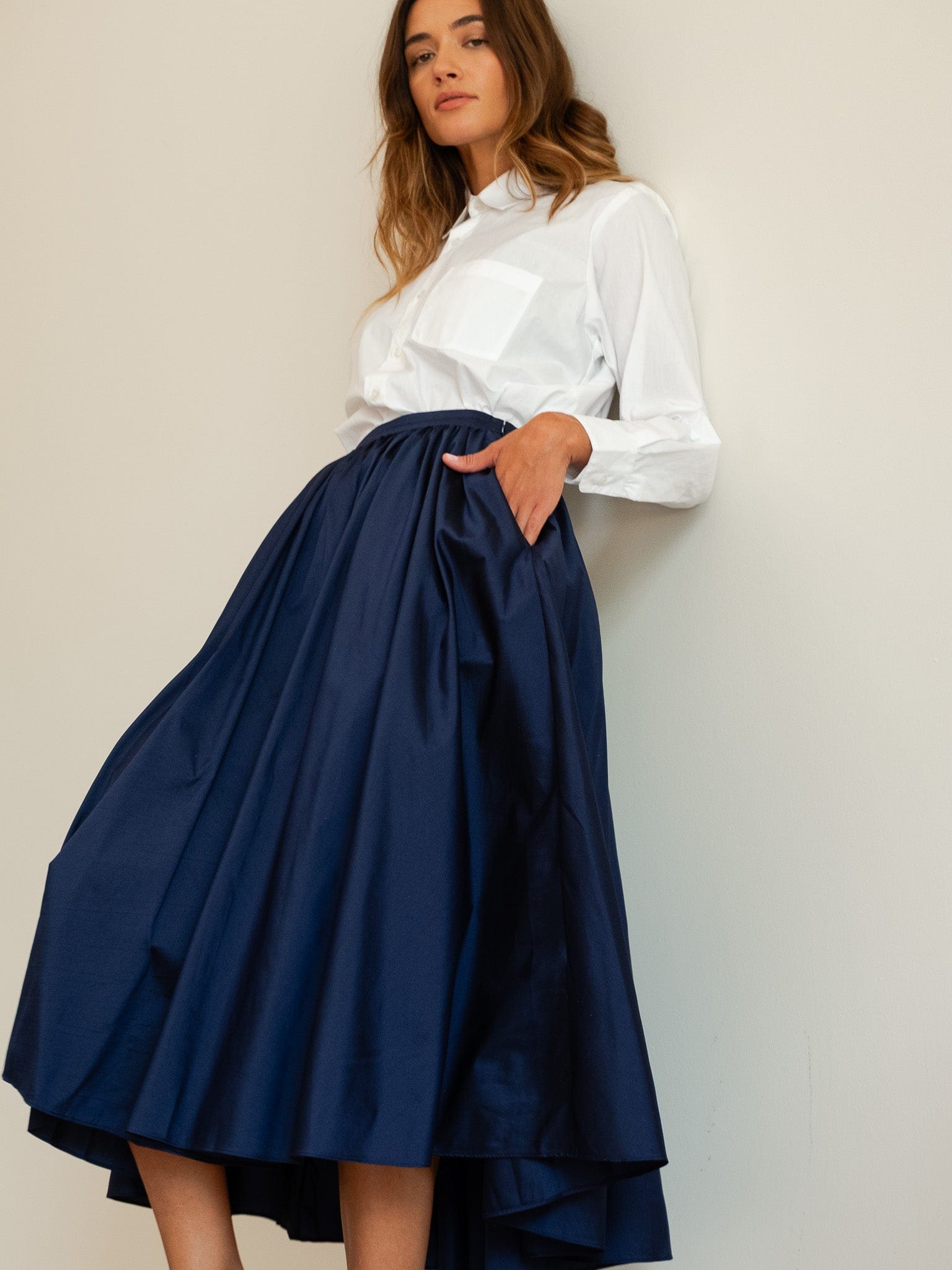 MILLE Clothing Ayla Skirt in Navy Taffeta