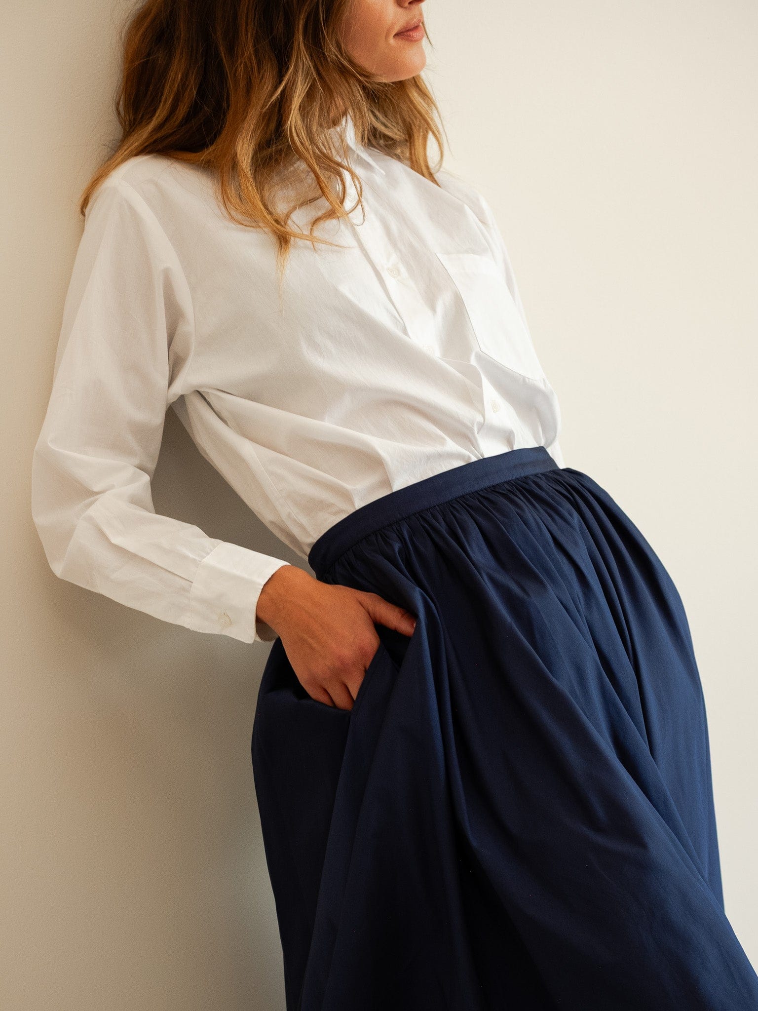 MILLE Clothing Ayla Skirt in Navy Taffeta