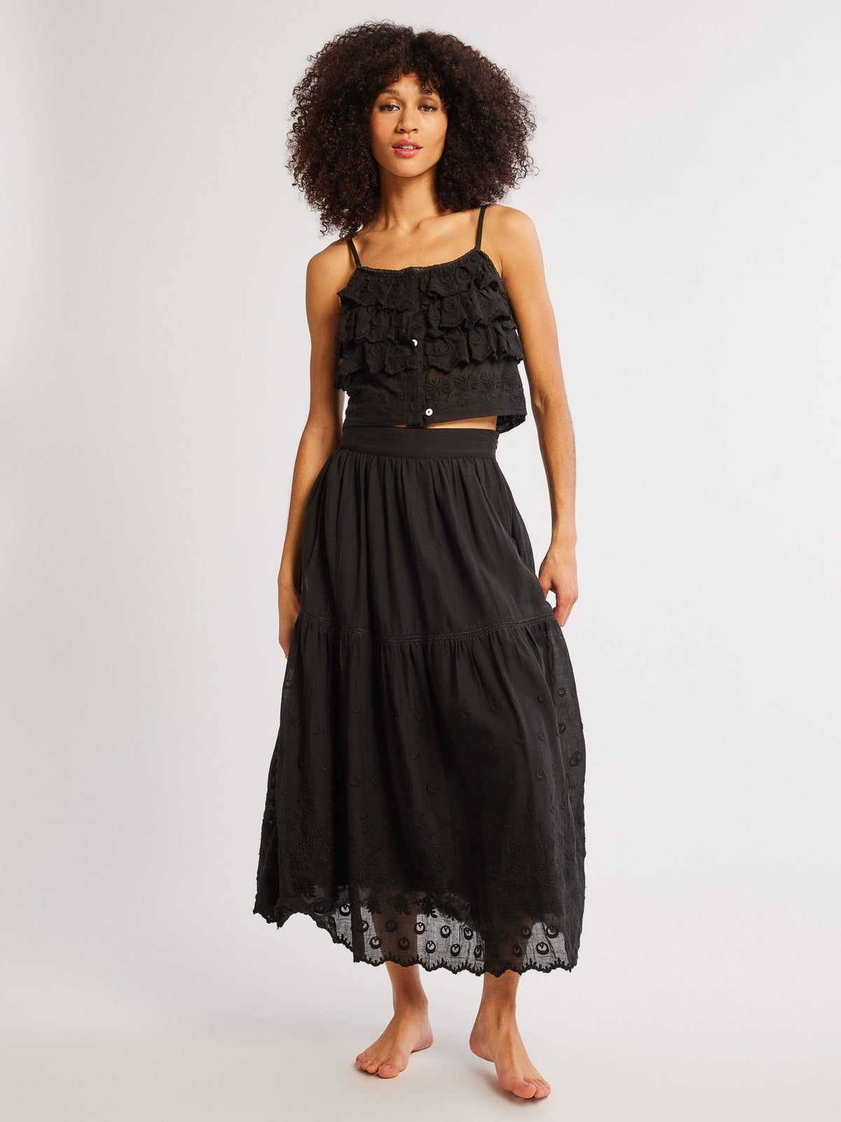 Betty Skirt in Black Petal Embroidery — The cut