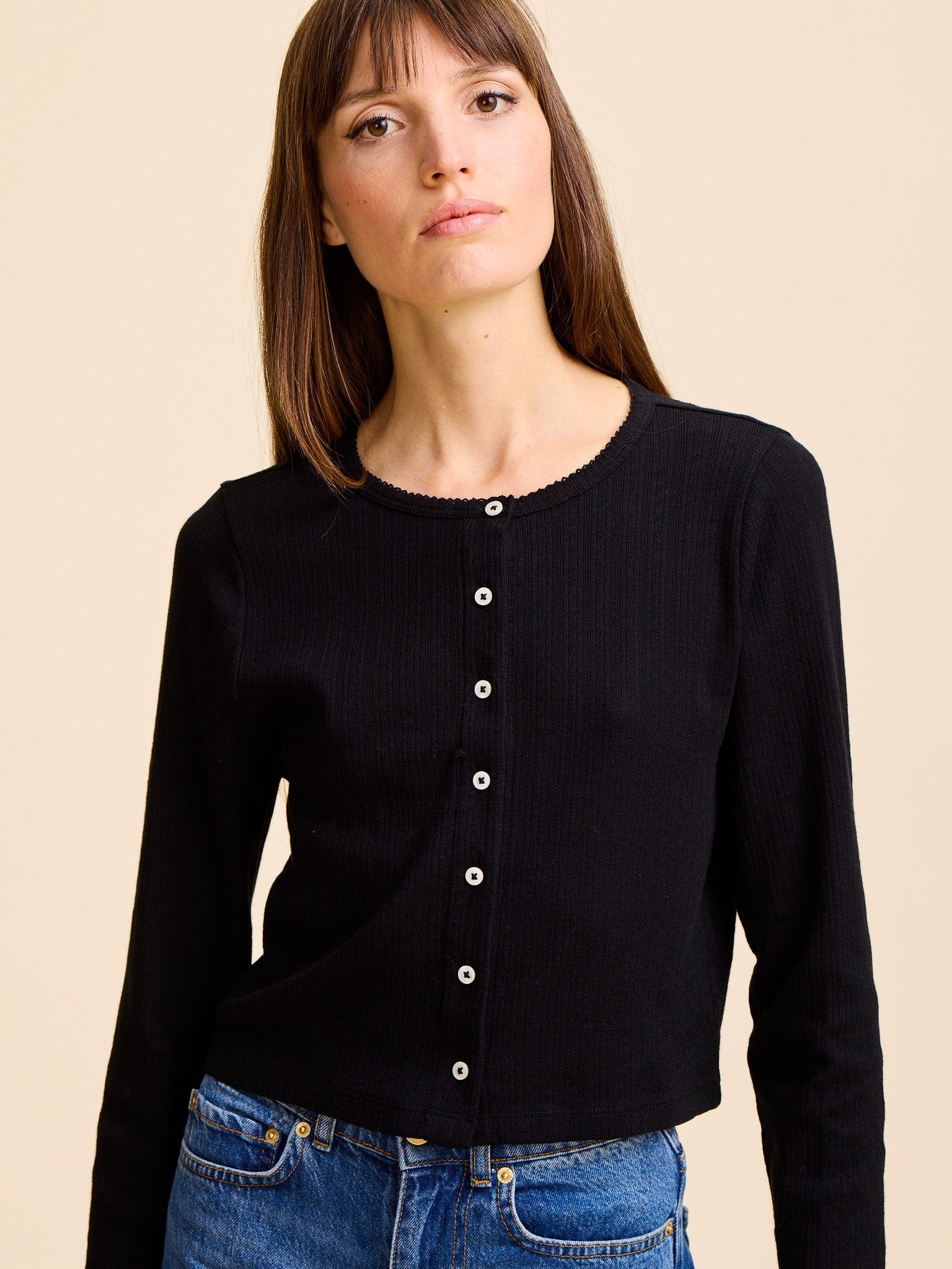 Bibi Pointelle Cardigan in Black – MILLE