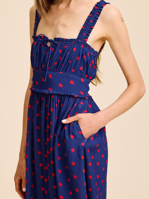 Calla Dress in Navy Dot — view 8