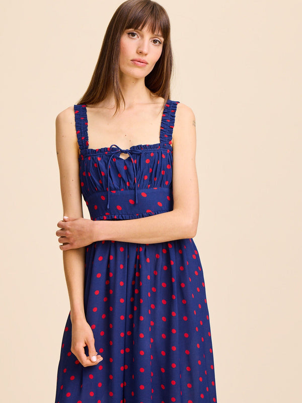 Calla Dress in Navy Dot — view 5