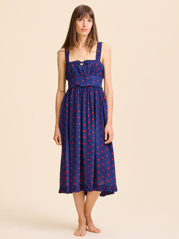 Calla Dress in Navy Dot — view 3